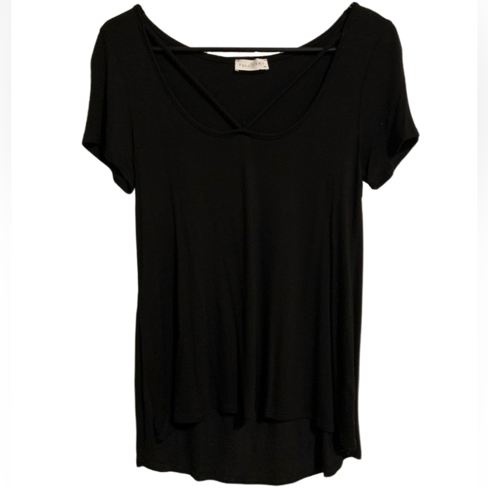 Full Tilt Black High Low Hem Blouse with V Neck Criss Cross Size Women's XS